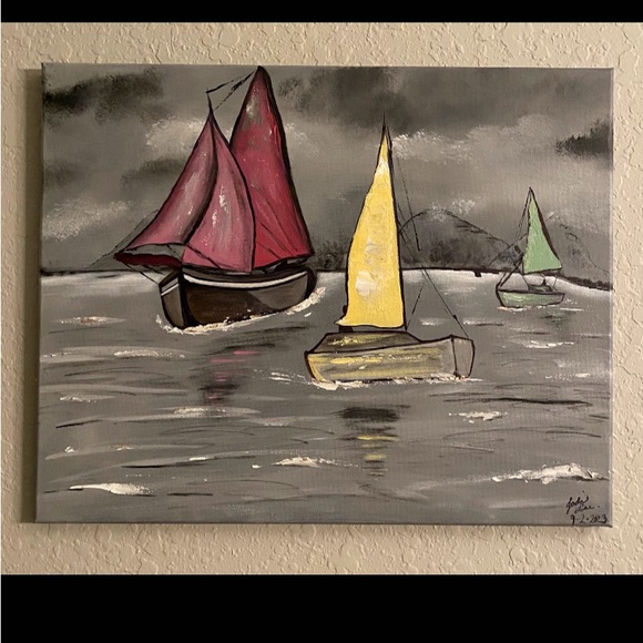 Original Abstract Sailboat Painting - Picture 4 of 5